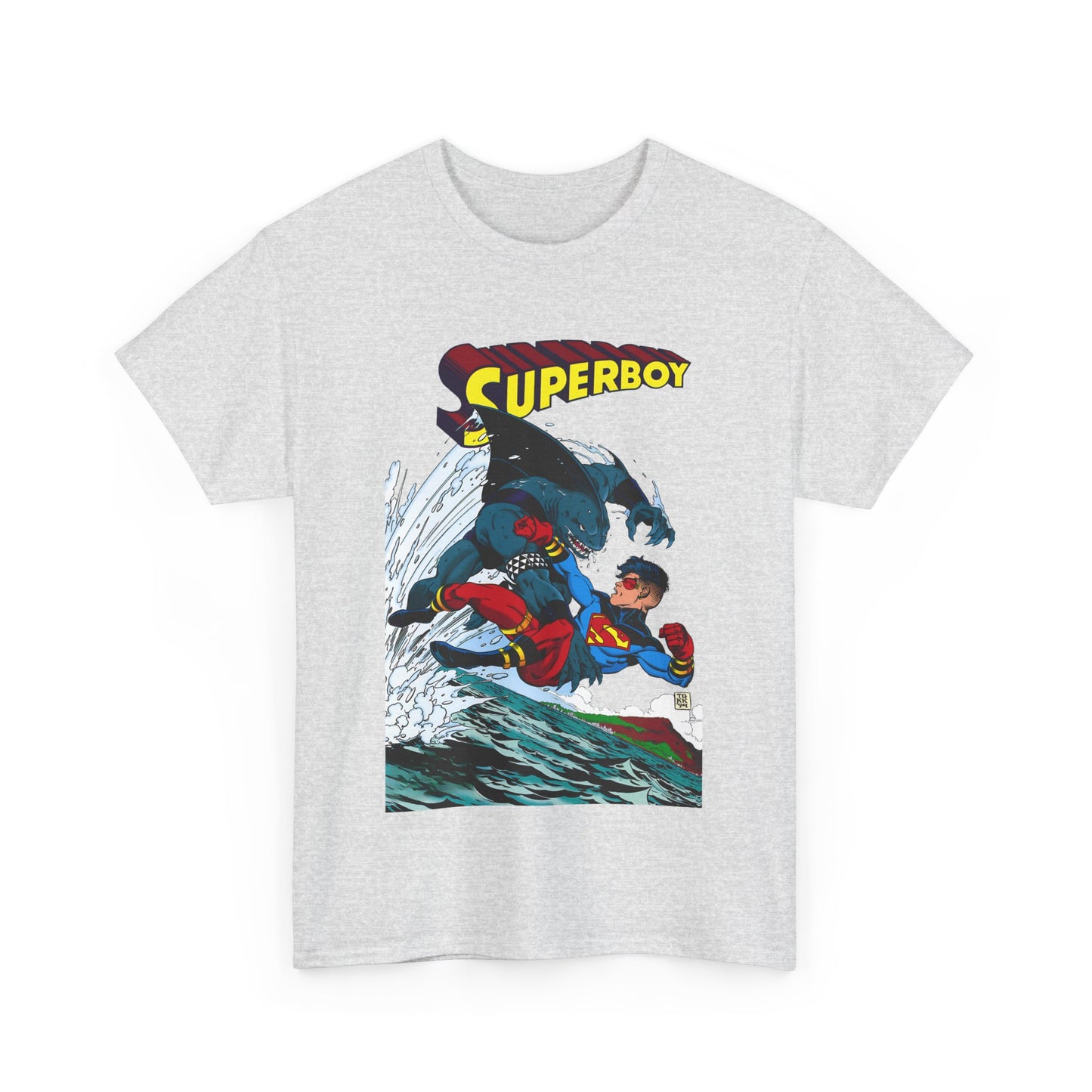 King Shark Vs Superboy T-Shirt - Tom Grummett Art - Connor Kent, Kon-L - Superman Family - DC Comics