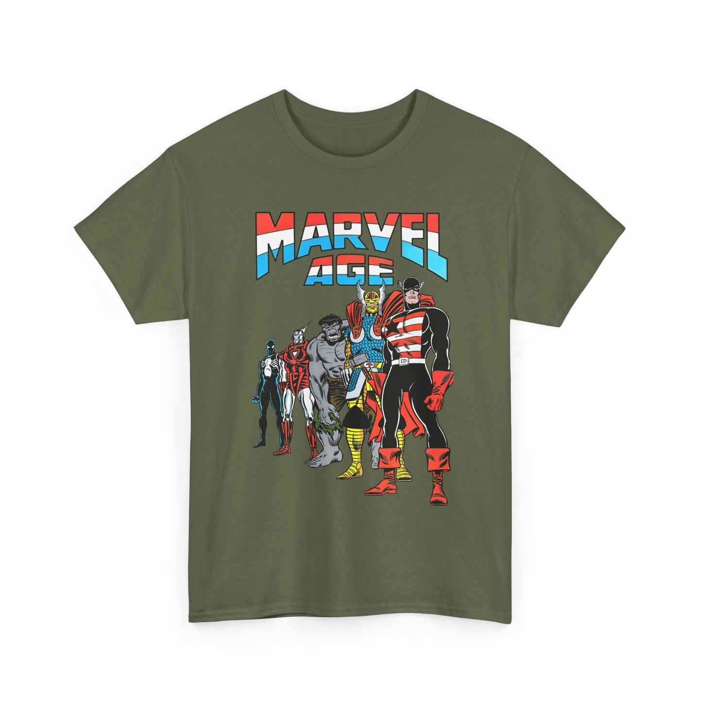 Marvel Age T-Shirt - Captain America, Thor, Incredible Hulk, Iron Man, Spider-Man - New Looks for the 80s