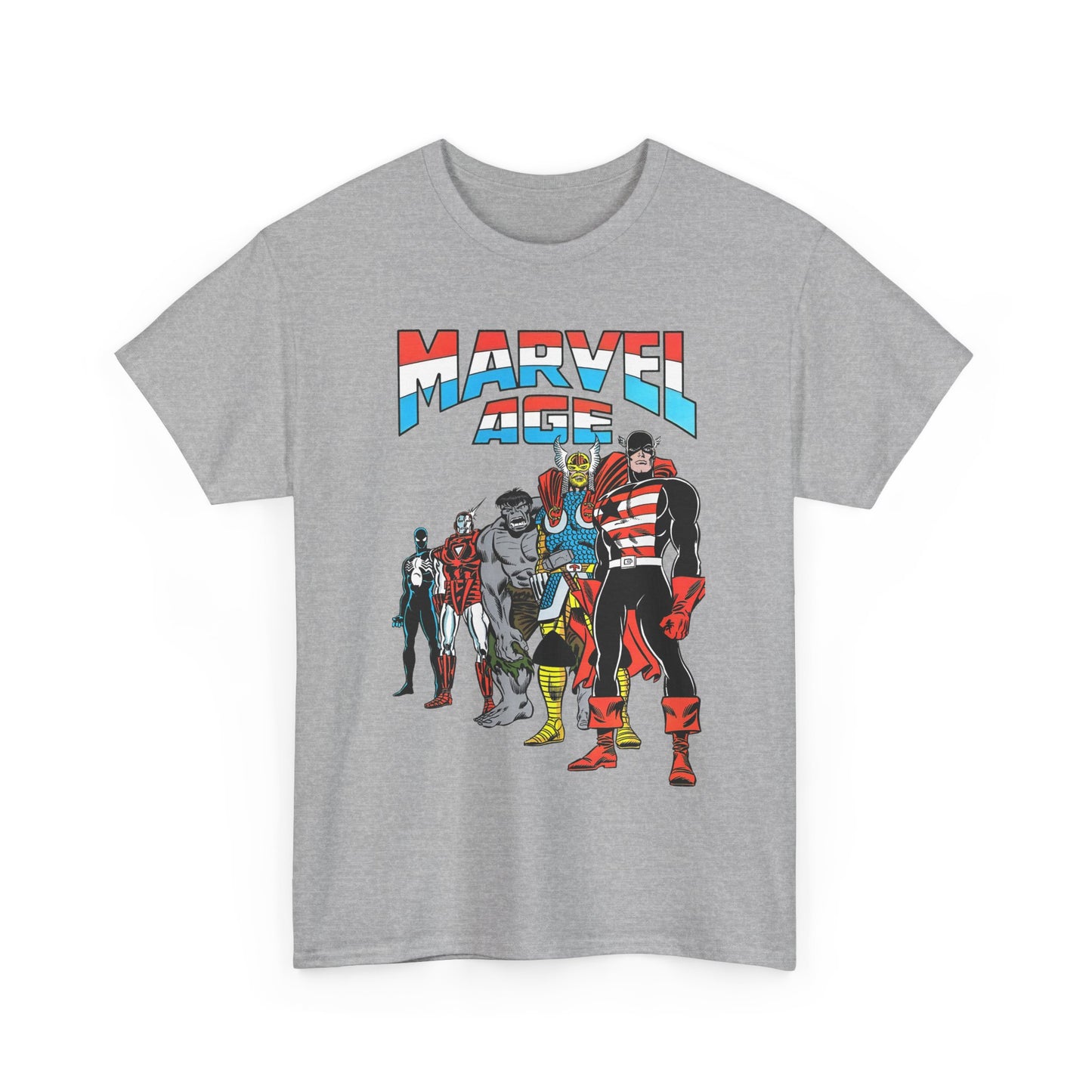 Marvel Age T-Shirt - Captain America, Thor, Incredible Hulk, Iron Man, Spider-Man - New Looks for the 80s