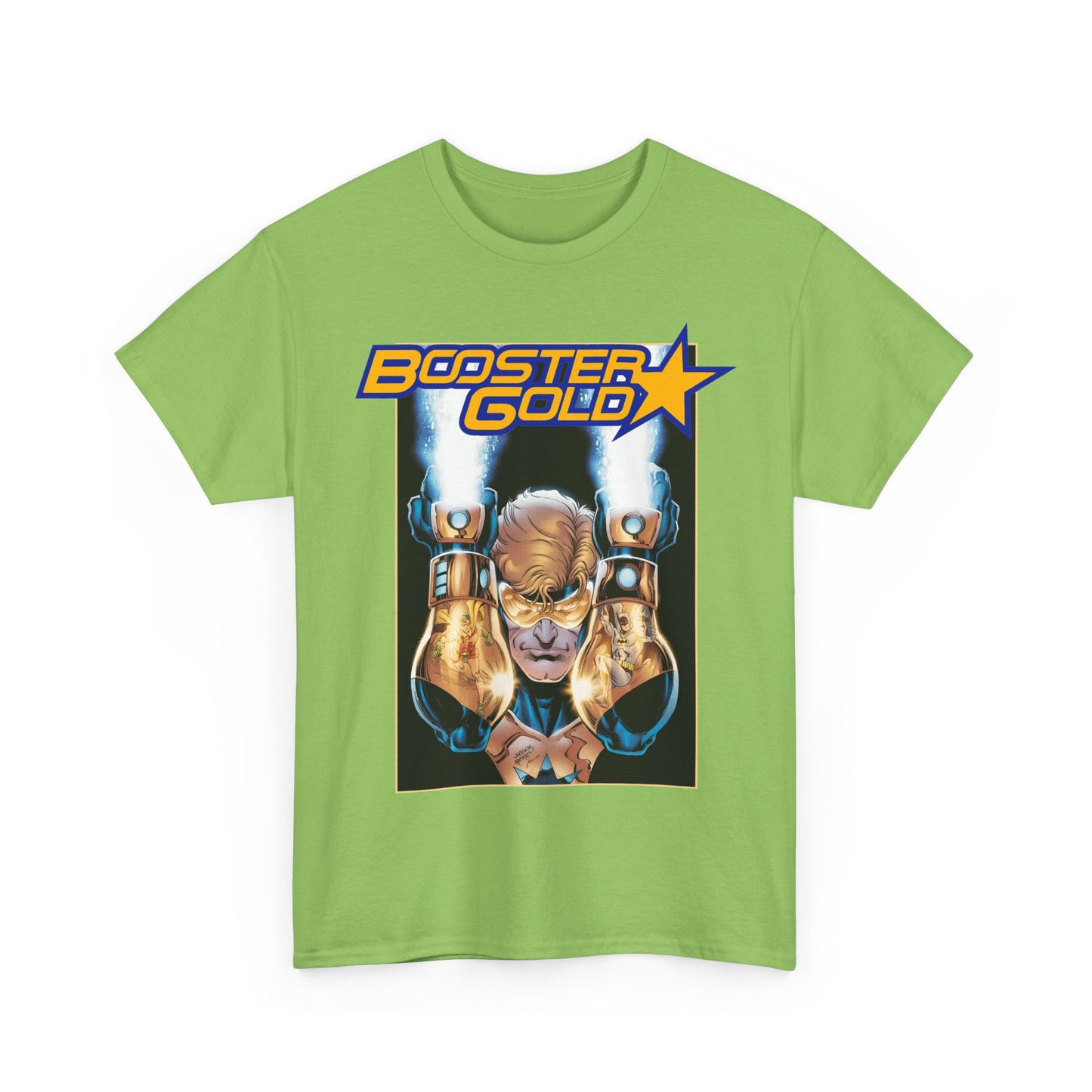Booster Gold T-Shirt - Dan Jurgens Art - Batman & Robin in His Gauntlets - DC Comics