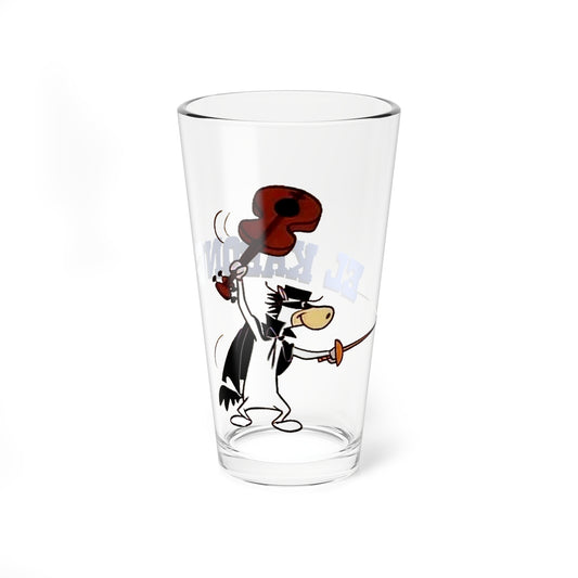El Kabong Pint Glass, 16oz - Quick Draw McGraw Persona - Hanna-Barbera 1960s Cartoon - Masked Spanish Hero