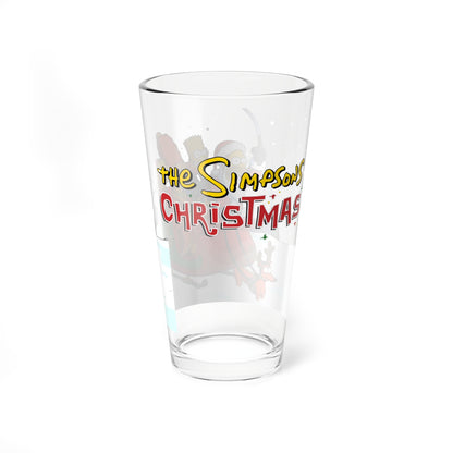 Simpsons Christmas Pint Glass, 16oz - Homer As Santa - Family in Winter Sleigh Traveling Through The Snow