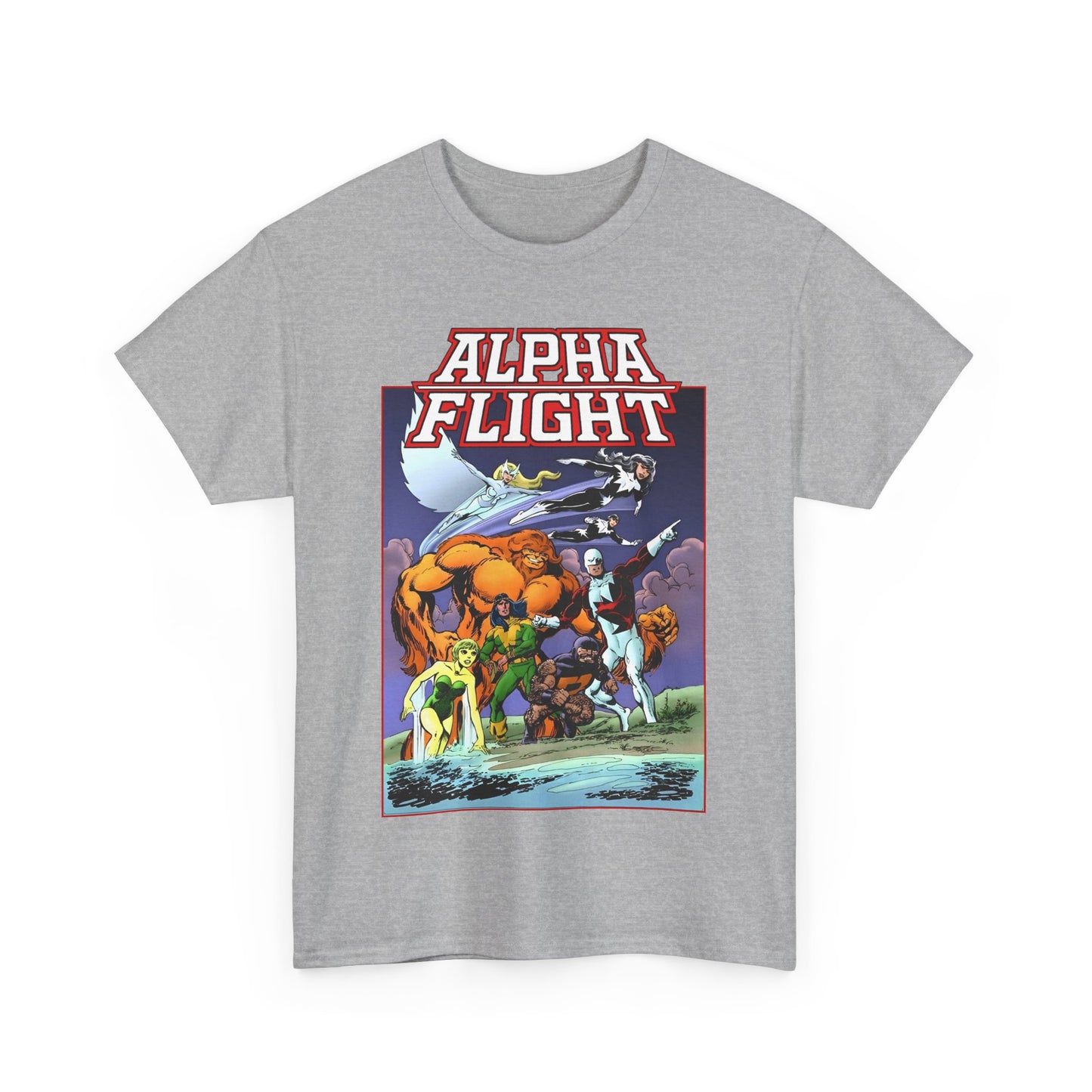Alpha Flight T-Shirt - John Byrne Art - Guardian, Aurora, Northstar, Shaman, Snowbird, Puck - Marvel Comics - Canada's Super-Team