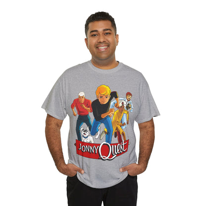 Jonny Quest T-Shirt - Popular Hanna-Barbera Cartoon Characters from the 1960s Adventure TV Show - Dr Benton, Hadji, Race Bannon, Bandit the Dog