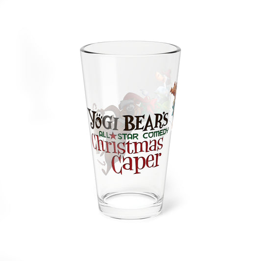 Yogi Bear's All-Star Comedy Christmas Caper Pint Glass, 16oz - Quick Draw McGraw, Huckleberry Hound, Boo Boo - Festive Holiday Barware