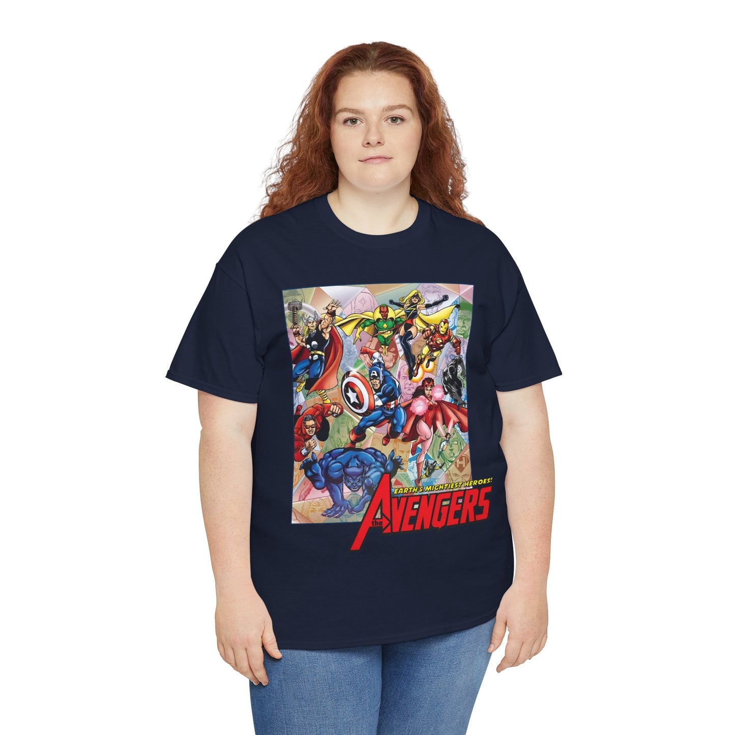 Avengers T-Shirt - George Perez Art - Captain America, Iron Man, Thor, Scarlet Witch, Black Panther, Wonder Man, Beast, Vision - Marvel Comics