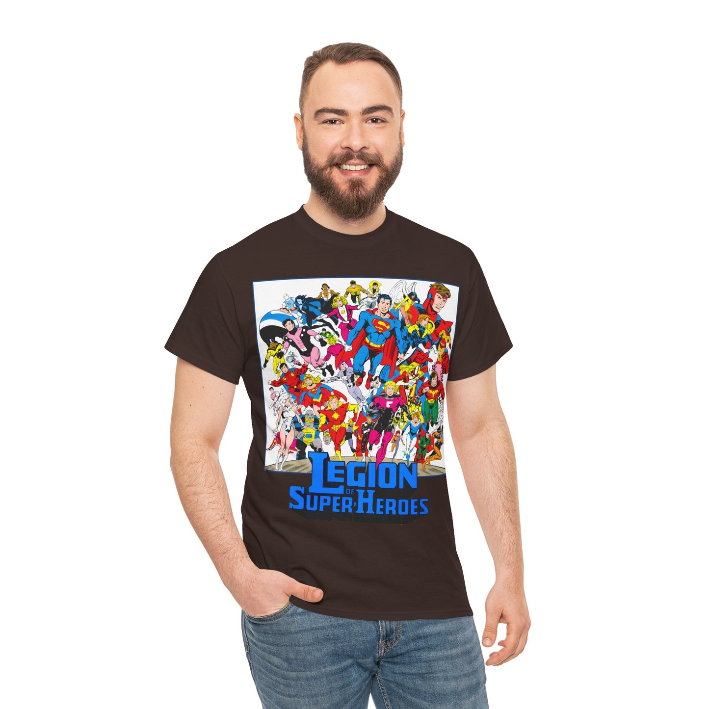 Legion of Super-Heroes T-Shirt - Greg Laroque Art - Who's Who in DC Comics - Superboy, Cosmic Boy, Dream Girl, Dawnstar, Supergirl, Sun Boy, Wildfire, Element Lad, Invisible Kid, Saturn Girl, Lightning Lad - DC Comics