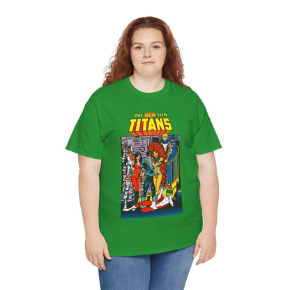 New Teen Titans T-Shirt - George Perez Art - Nightwing, Cyborg, Raven, Starfire, Wonder Girl, Changeling, Jericho - Titans Tower - DC Comics