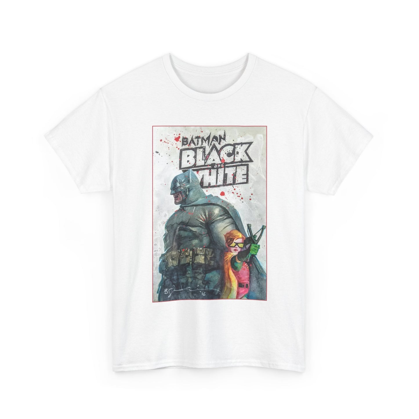 Batman: Black & White T-Shirt - Bill Sienkiewicz Art - Dark Knight Returns - Batman & Robin (Carrie Kelley) - DC Comics