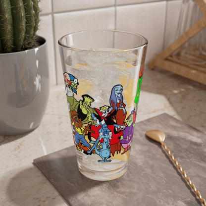 Groovie Goolies Pint Glass, 16oz - The Monster Trio (Drac, Frankie, Wolfie) - Hagatha, Bella La Ghostly, Boneapart, Mummy - Horrible Hall on Horrible Drive - Filmation Cartoon
