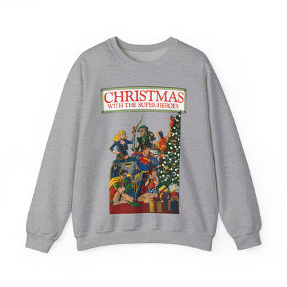 Christmas With the DC Super-Heroes Heavy Blend Crewneck Sweatshirt - Superman, Batman, Green Arrow, Black Canary - Festive Holiday Shirt