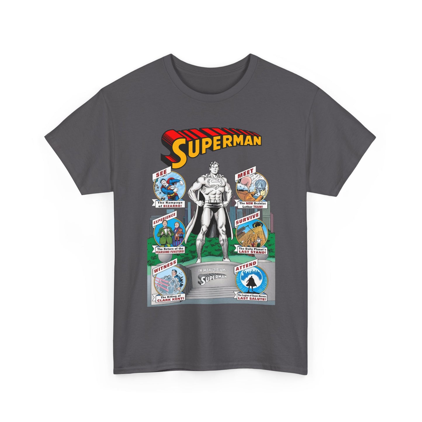 Superman T-Shirt - Curt Swan Art - Whatever Happened to the Man of Tomorrow? - Brainiac, Lex Luthor, Bizarro, Toyman, Daily Planet - Alan Moore Story - DC Comics