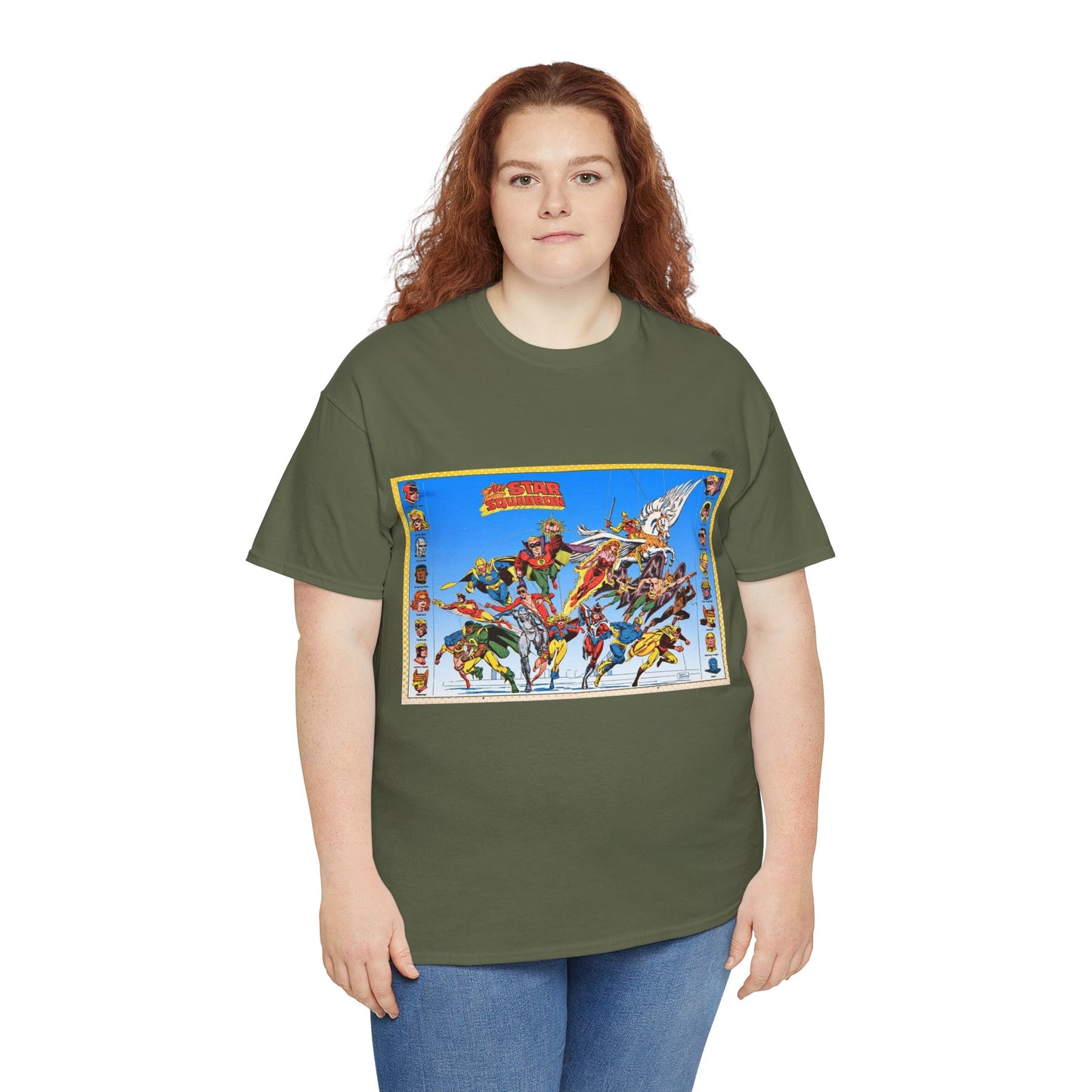 All-Star Squadron T-Shirt - Jerry Ordway Art - JSA Connection - Firebrand, Robotman, Amazing Man, Shining Knight, Tarantula, Dr Fate - Retro 1980s Series - DC Comics