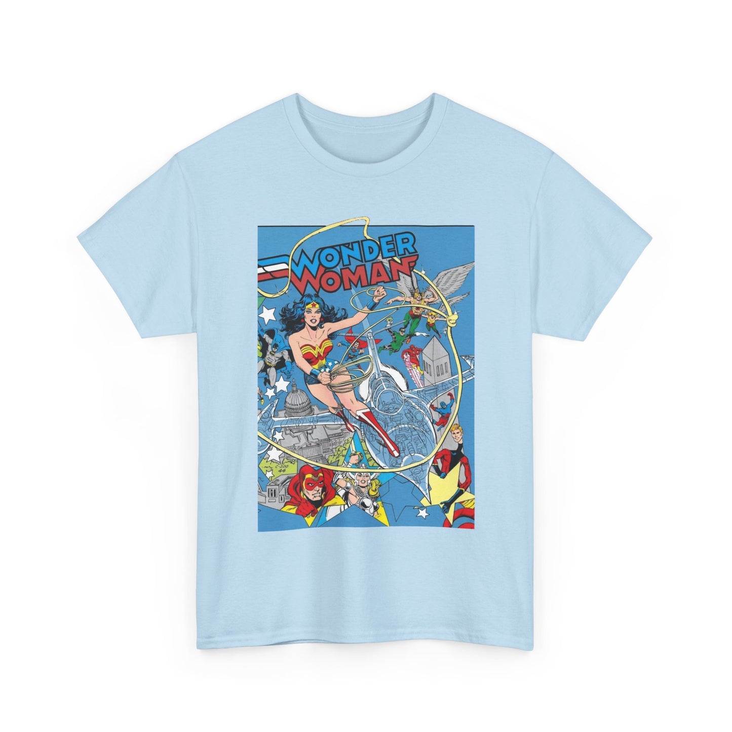 Wonder Woman T-Shirt - Ed Hannigan Art - #300 Cover Art - Hawkman, Green Lantern, Elongated Man, Sandman - DC Comics