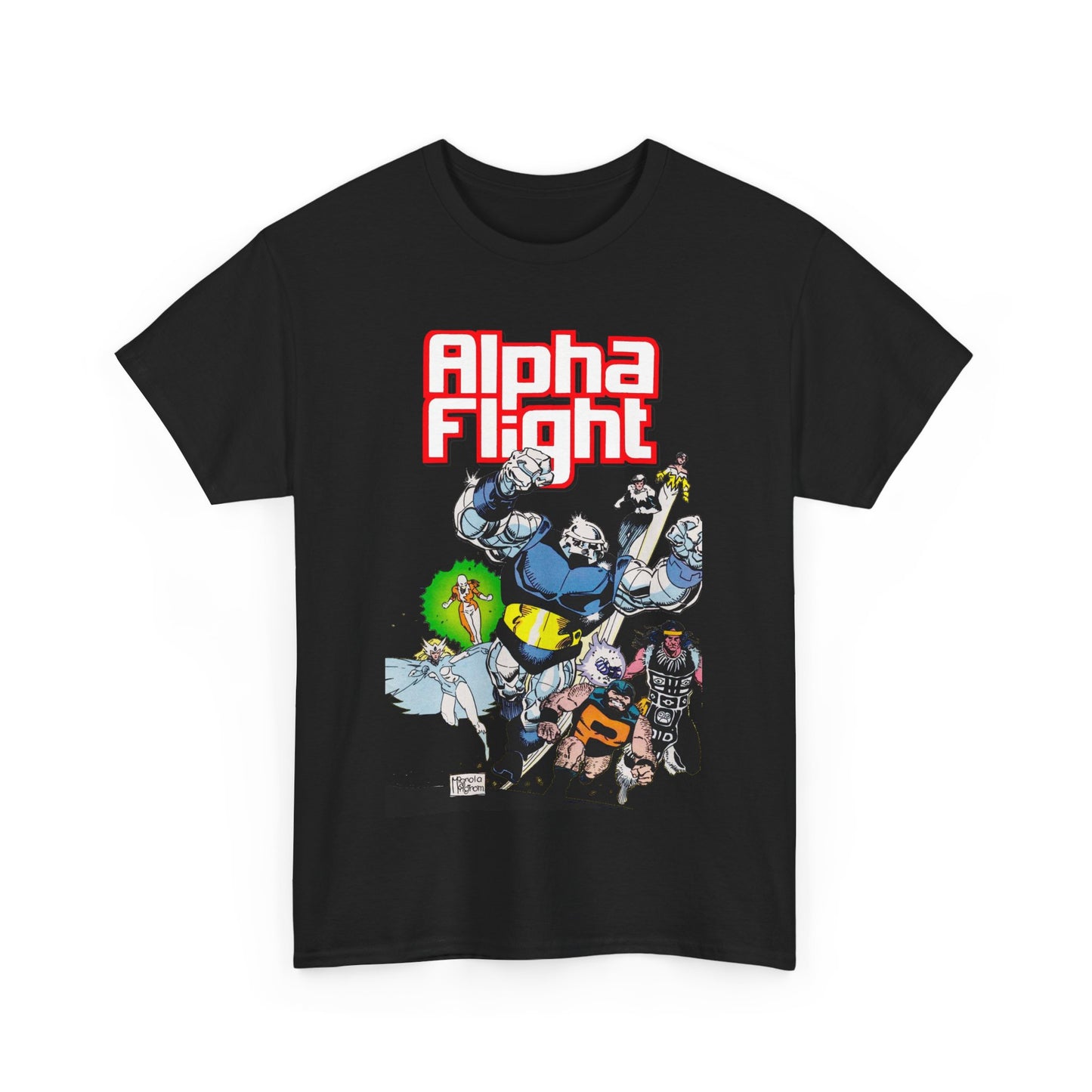 Alpha Flight T-Shirt - Mike Mignola Art - Shaman, Snowbird, Northstar, Aurora, Box, Vindicator, Puck - Canada's Super-Team - Marvel Comics