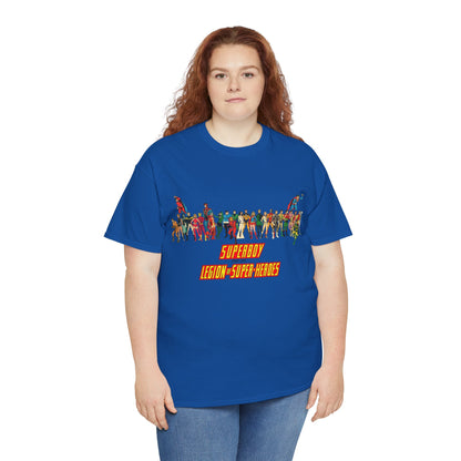 Superboy & Legion of Super-Heroes T-Shirt - 1970s DC Comics Art - Saturn Girl, Lightning Lad, Brainiac 5, Supergirl, Dawnstar, Mon-El, Bouncing Boy, Wildfire - LOSH