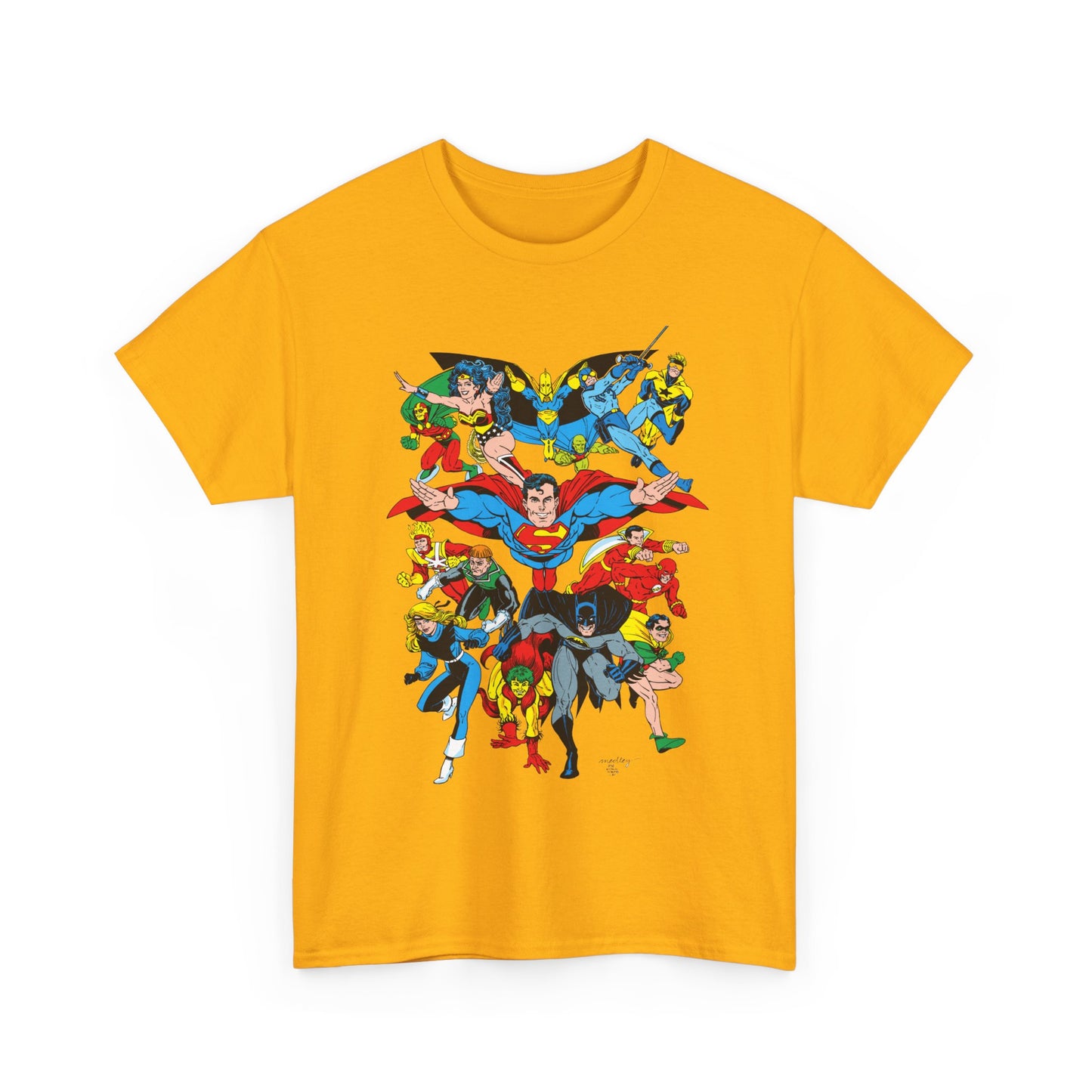 DC Legends T-Shirt - Linda Medley, Arthur Adams Art - Superman, Wonder Woman, Batman, Creeper, Black Canary, Guy Gardner, Blue Beetle, Booster Gold, Dr. Fate, Flash - DC Comics