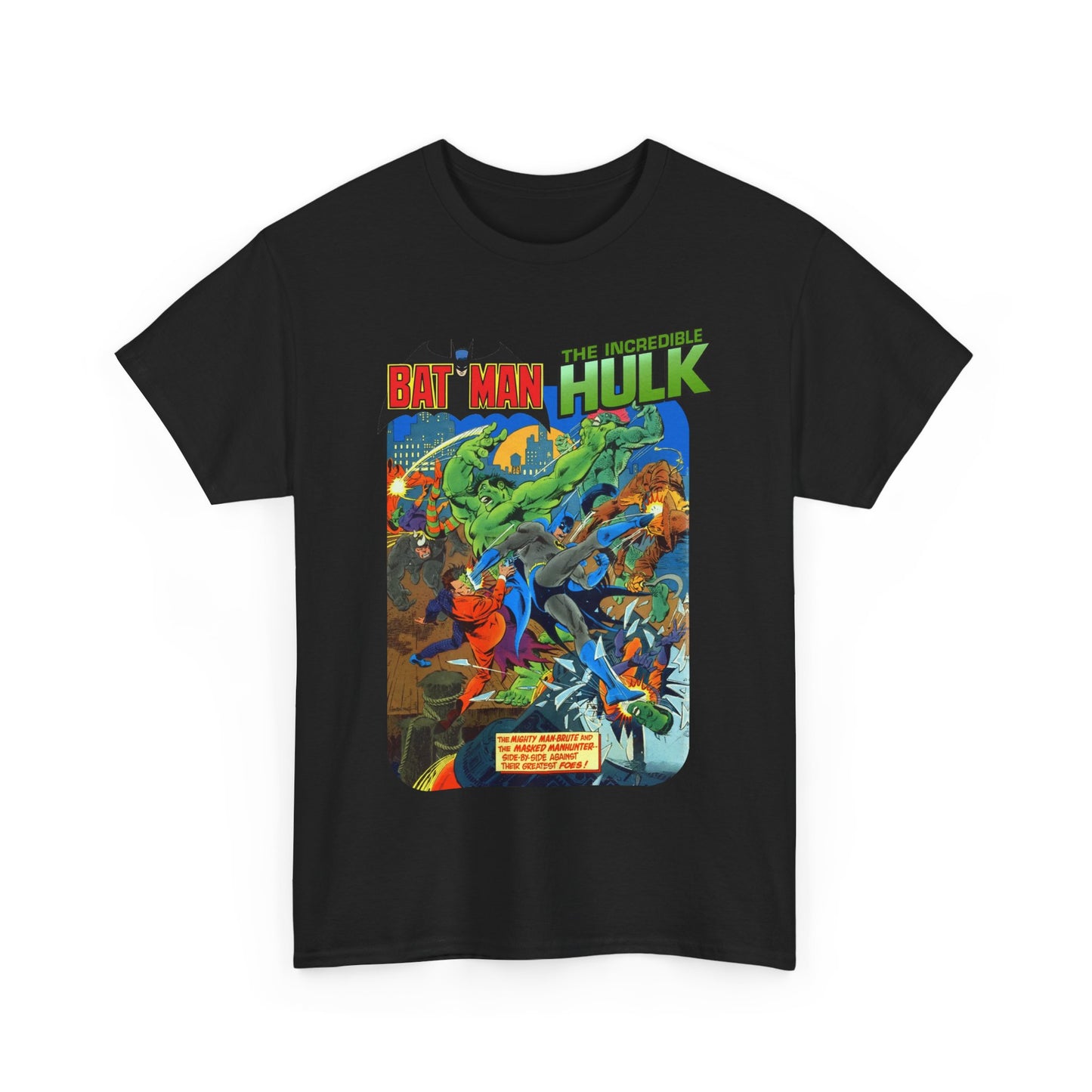 Batman & Incredible Hulk T-Shirt - DC/Marvel Comics 1970s Team-Up - Two-Face & Leader - Retro Art