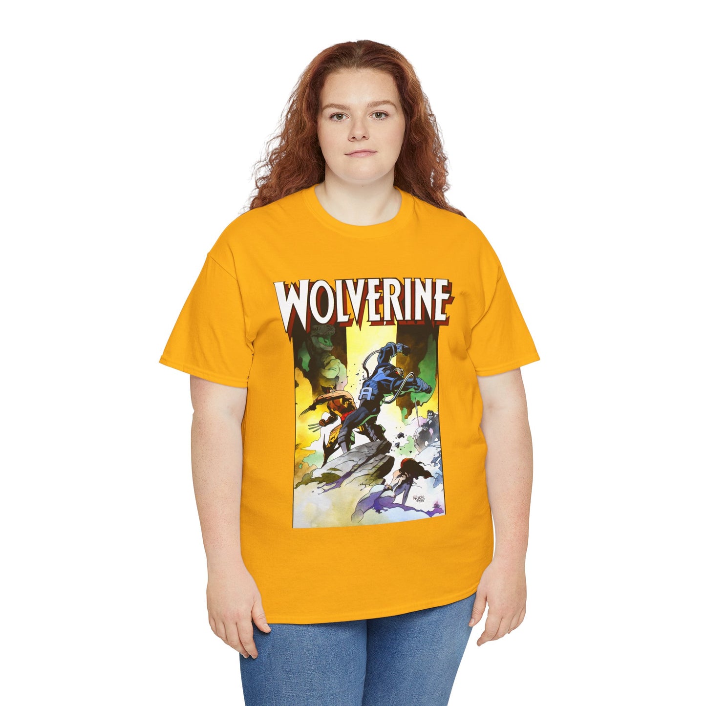 Wolverine T-Shirt - Mike Mignola Art - Jungle Adventure - Savage Land Story - Vs A Dinosaur - Logan, X-Men Member - Marvel Comics