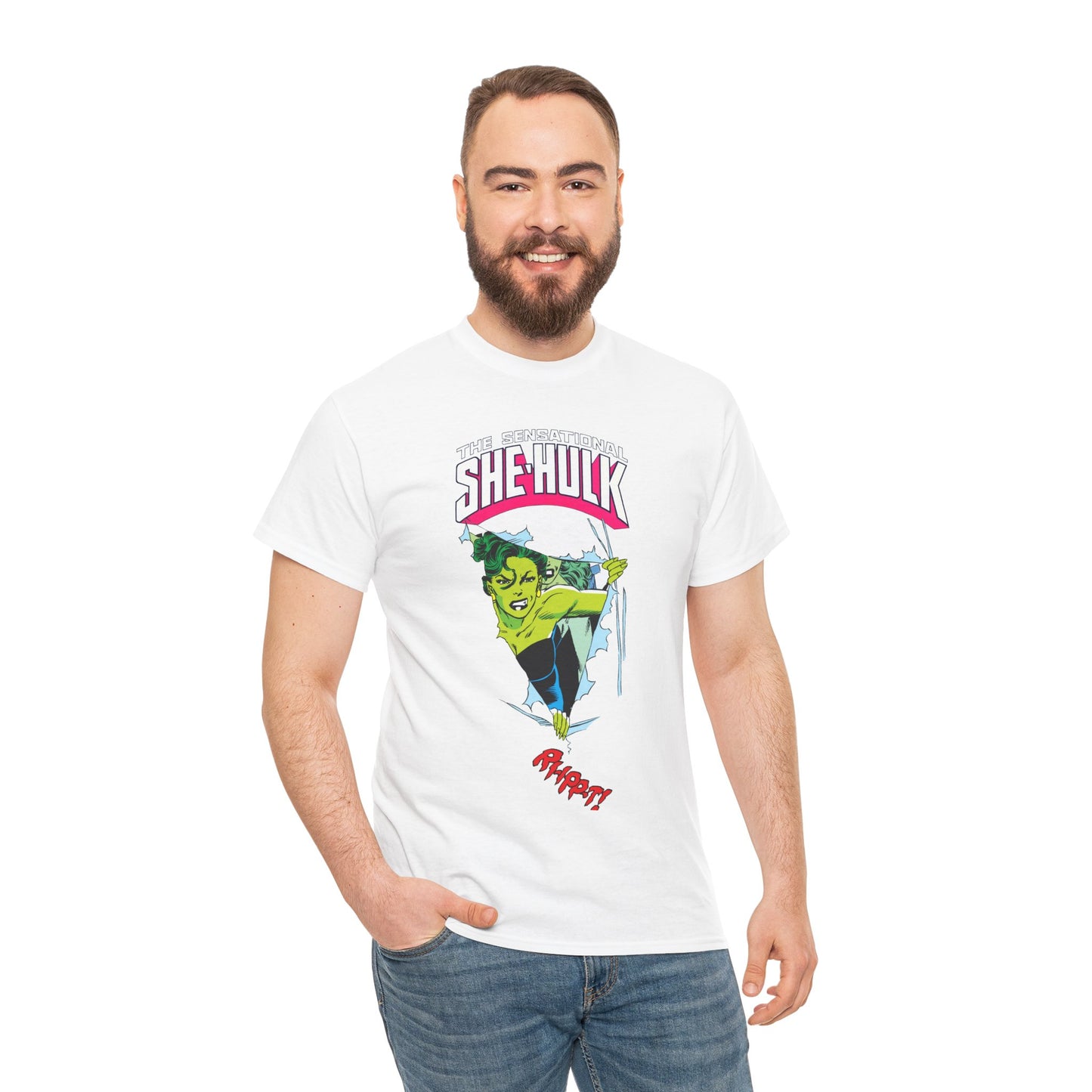 Sensational She-Hulk T-Shirt - John Byrne Art - Marvel Comics - Jennifer Walters - Ripping Through the Shirt - Fourth Wall