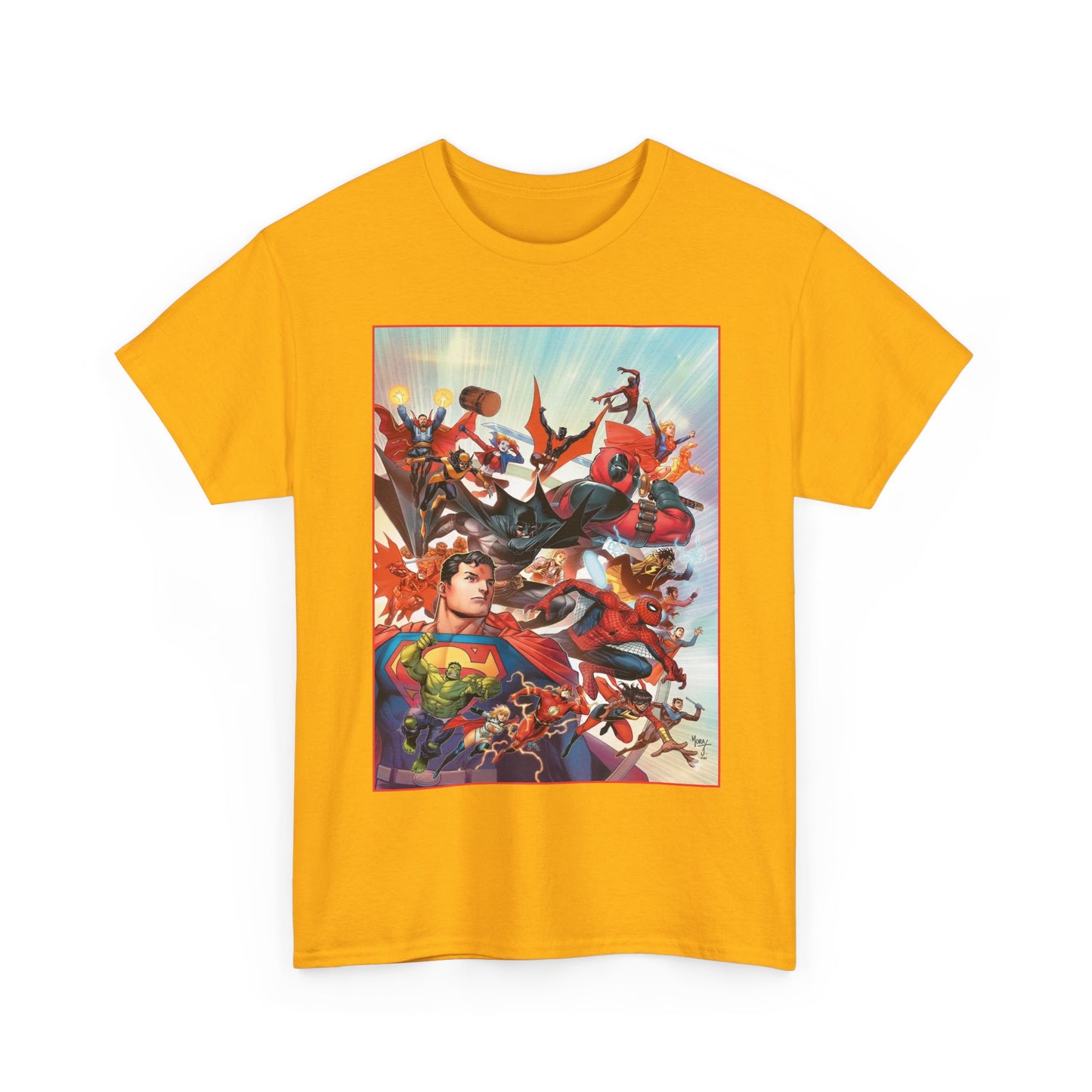 DC/Marvel T-Shirt - The Cosmic Kiss Caper & Other Stories Cover Art - Superman, Deadpool, Spider-Man, Harley Quinn, Batman Beyond, Static, Dr. Strange - DC Comics/Marvel