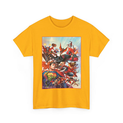 DC/Marvel T-Shirt - The Cosmic Kiss Caper & Other Stories Cover Art - Superman, Deadpool, Spider-Man, Harley Quinn, Batman Beyond, Static, Dr. Strange - DC Comics/Marvel
