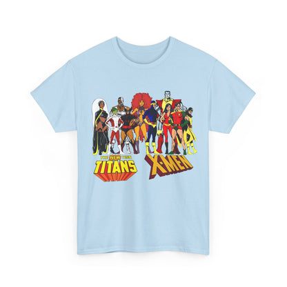 Uncanny X-Men & New Teen Titans T-Shirt - Wolverine, Cyclops, Storm, Wonder Girl, Robin, Cyborg, Raven - Phil Jimenez Art - DC Comics/Marvel Comics Crossover
