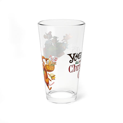 Yogi Bear's All-Star Comedy Christmas Caper Pint Glass, 16oz - Quick Draw McGraw, Huckleberry Hound, Boo Boo - Festive Holiday Barware
