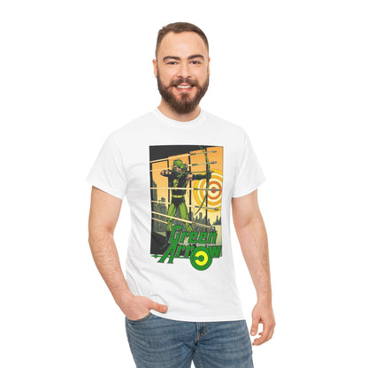 Green Arrow T-Shirt - George Perez Art - 1980s Justice League Postcard Art - JLA - DC Comics