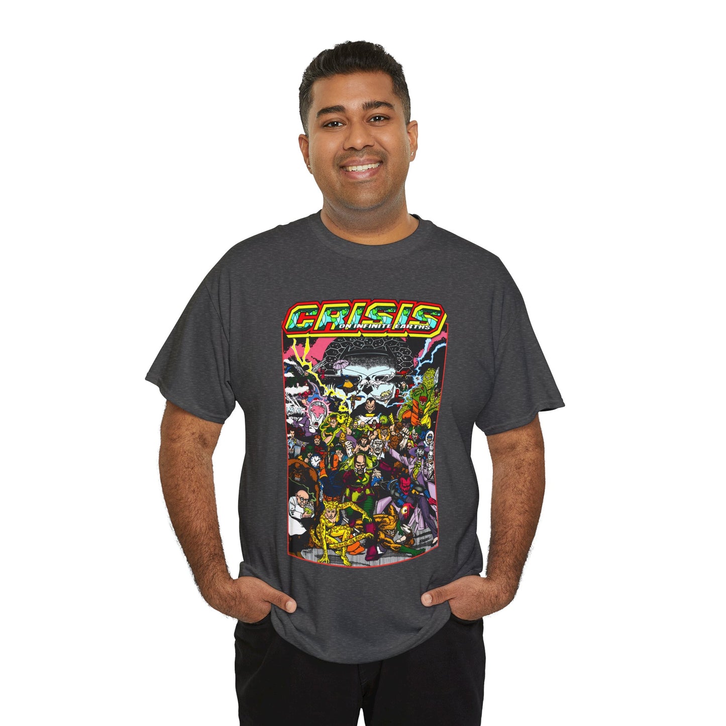 Crisis on Infinite Earths T-Shirt - DC Comics - George Perez Art - Joker, Lex Luthor, Cheetah, Solomon Grundy, Black Adam, Deathstroke, Validus - #9 Cover - DC Comics
