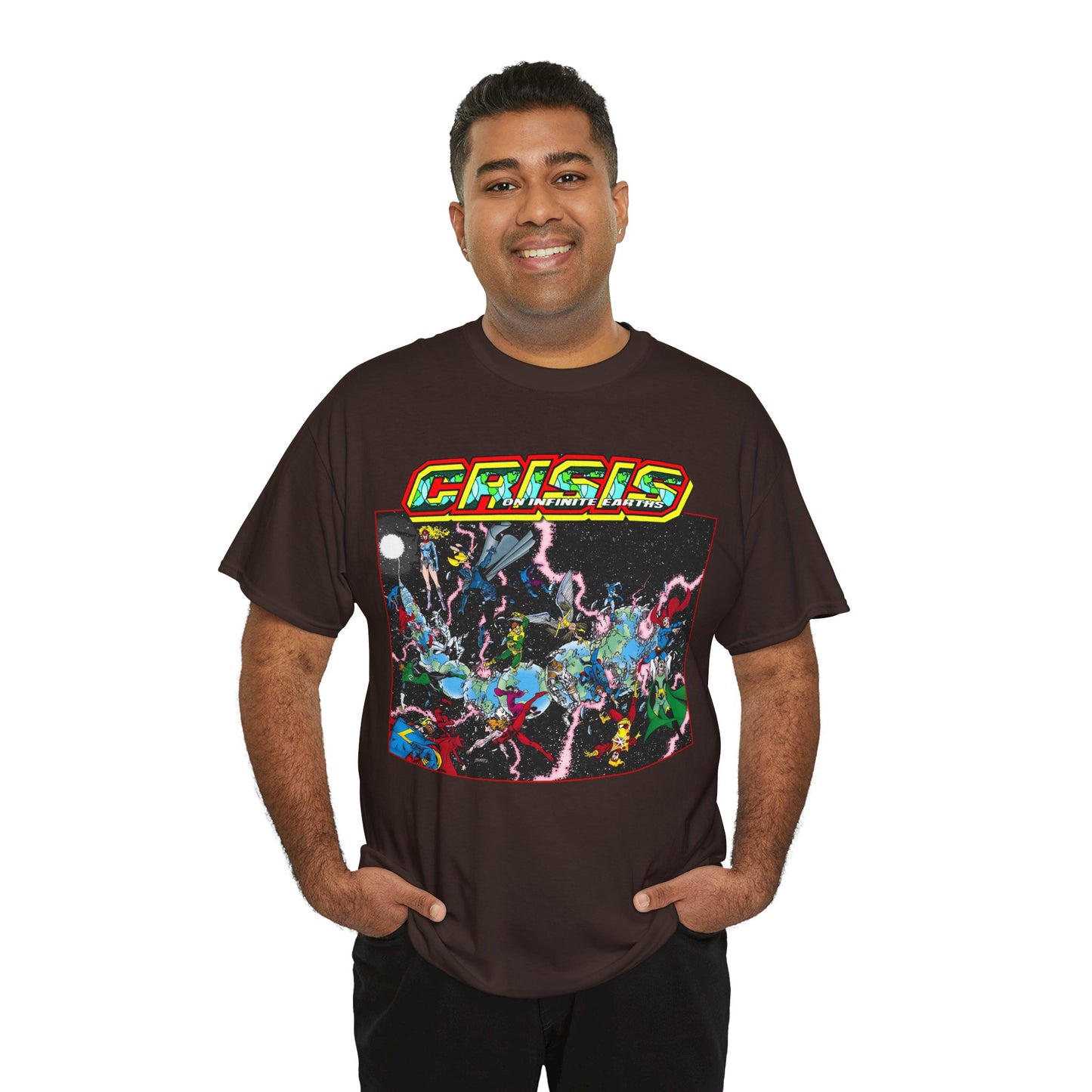 Crisis on Infinite Earths T-Shirt - George Perez Art - #1 Cover, First Issue - Harbinger, Pariah, Obsidian, Firestorm - DC Comics