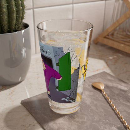 The Crusher Pint Glass, 16oz - Looney Tunes Art  - Bunny Hugged - Wrestling Cartoon - Bugs Bunny Foe
