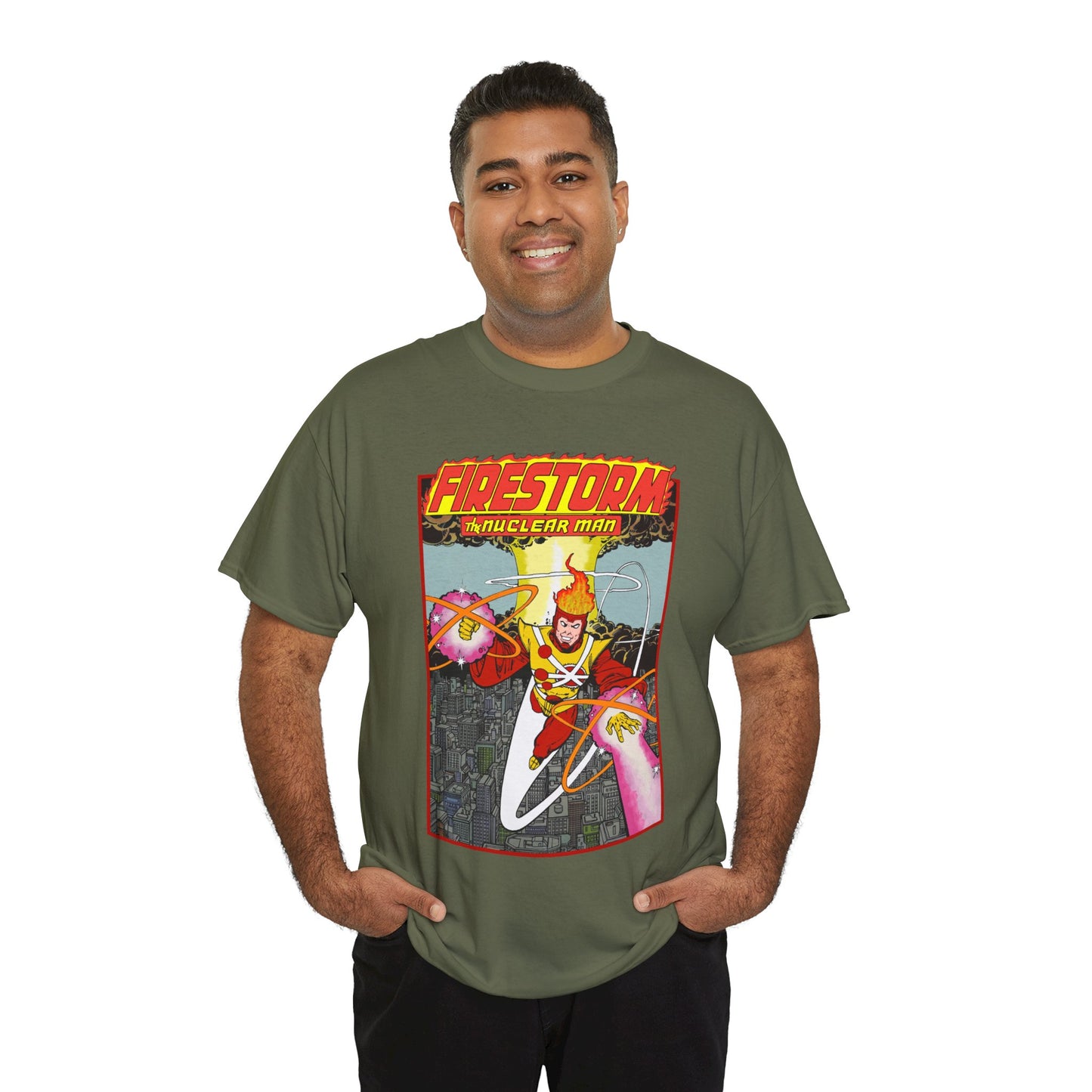 Firestorm the Nuclear Man T-Shirt - George Perez JLA Postcard Art 1980s - DC Comics - Justice League of America Member