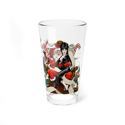 Elvira Pint Glass, 16oz - Mistress of the Dark - DC Comics Holiday Special Art - Sitting on Santa Claus' Lap
