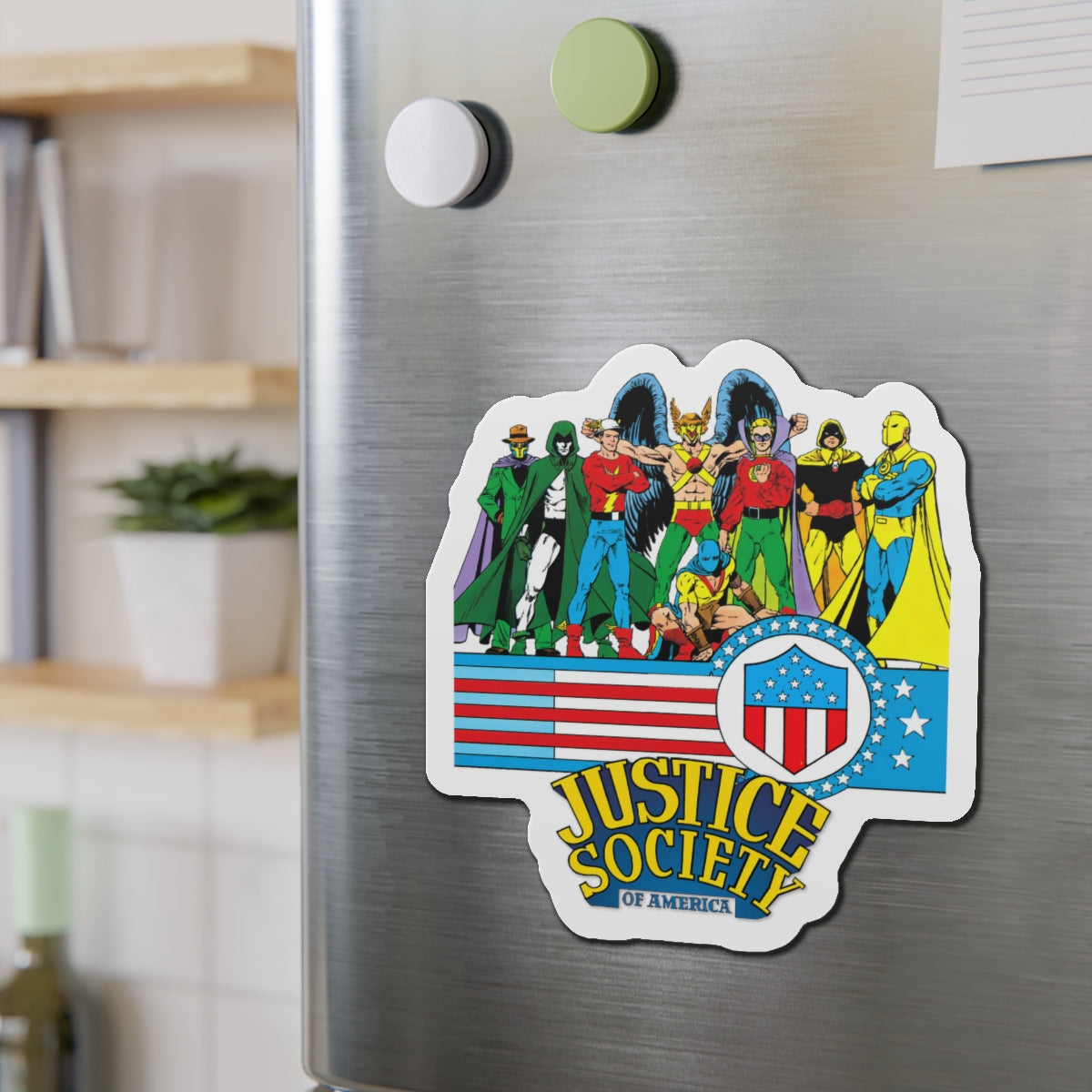 Justice Society of America Die-Cut Magnet - George Perez Art - Spectre, Sandman, Hawkman, Dr Fate, Green Lantern, Flash, Atom - DC Comics - 3", 4", 5", 6"