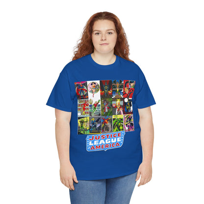 JLA Postcard T-Shirt - George Perez Art - Zatanna, Green Lantern, Flash, Batman, Hawkman, Wonder Woman, Firestorm - Justice League of America - DC Comics