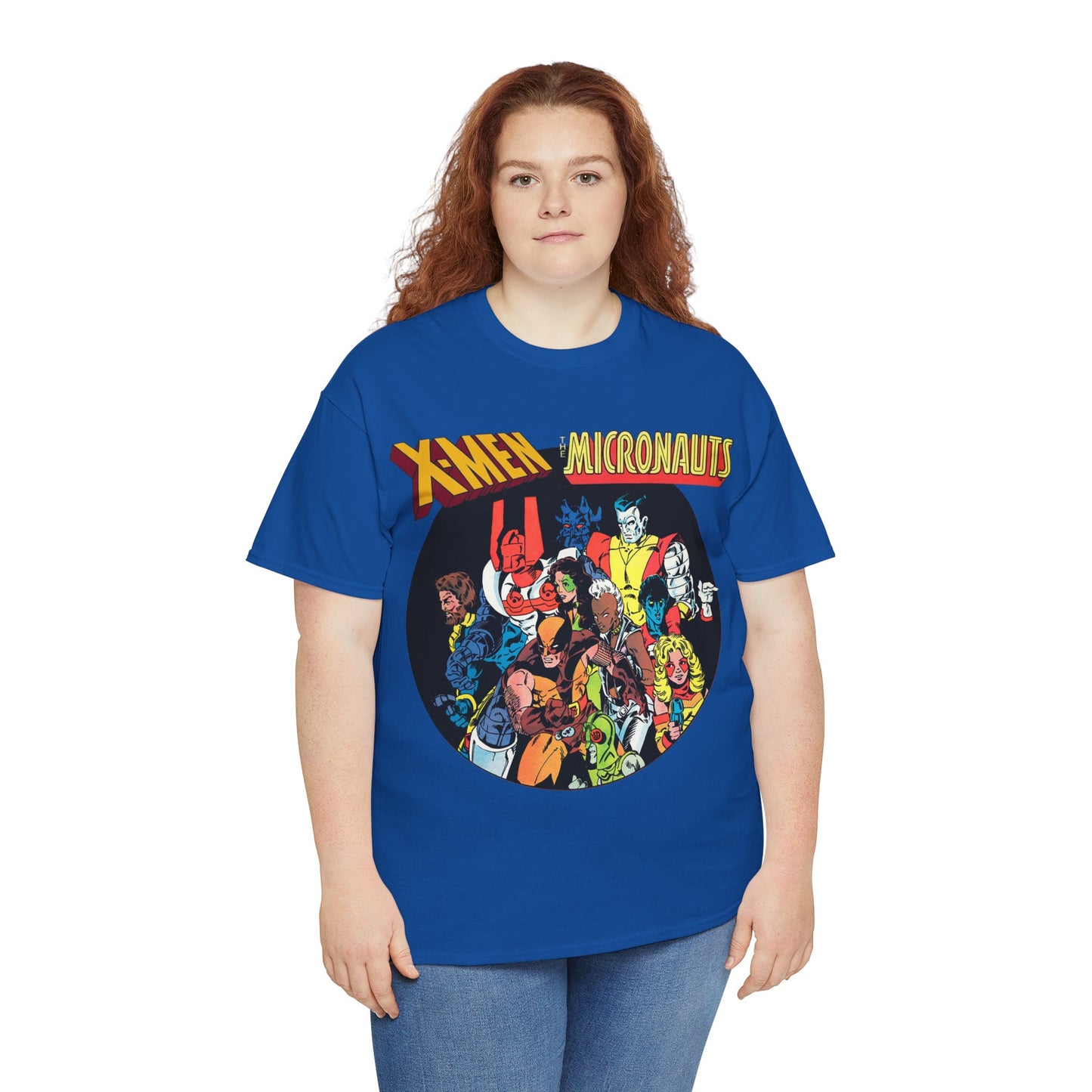 X-Men/Micronauts T-Shirt - Wolverine, Storm, Nightcrawler, Kitty Pryde, Colossus, Acroyear, Arcturus Rann, Marionette Bug - Marvel Comics - Popular 1980s Crossover Mini-Series