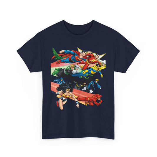 DC Legends T-Shirt - John Byrne Art - Superman, Dr Fate, Blue Beetle, Wonder Woman, Black Canary, Guy Gardner - DC Comics