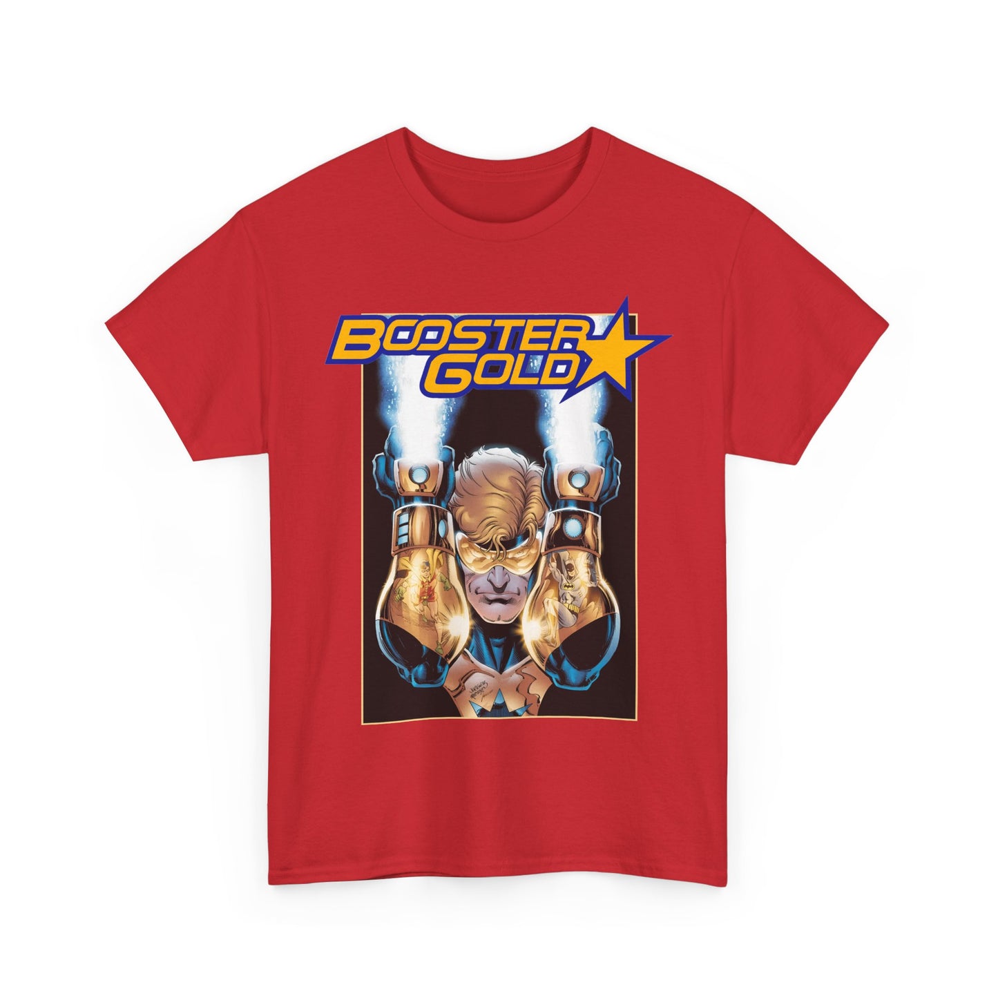 Booster Gold T-Shirt - Dan Jurgens Art - Batman & Robin in His Gauntlets - DC Comics
