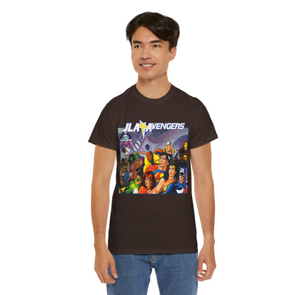 JLA/Avengers T-Shirt - George Perez Art - Wonder Woman, Scarlet Witch, Batman, Thor, Iron Man, Superman - DC Comics, Marvel Comics