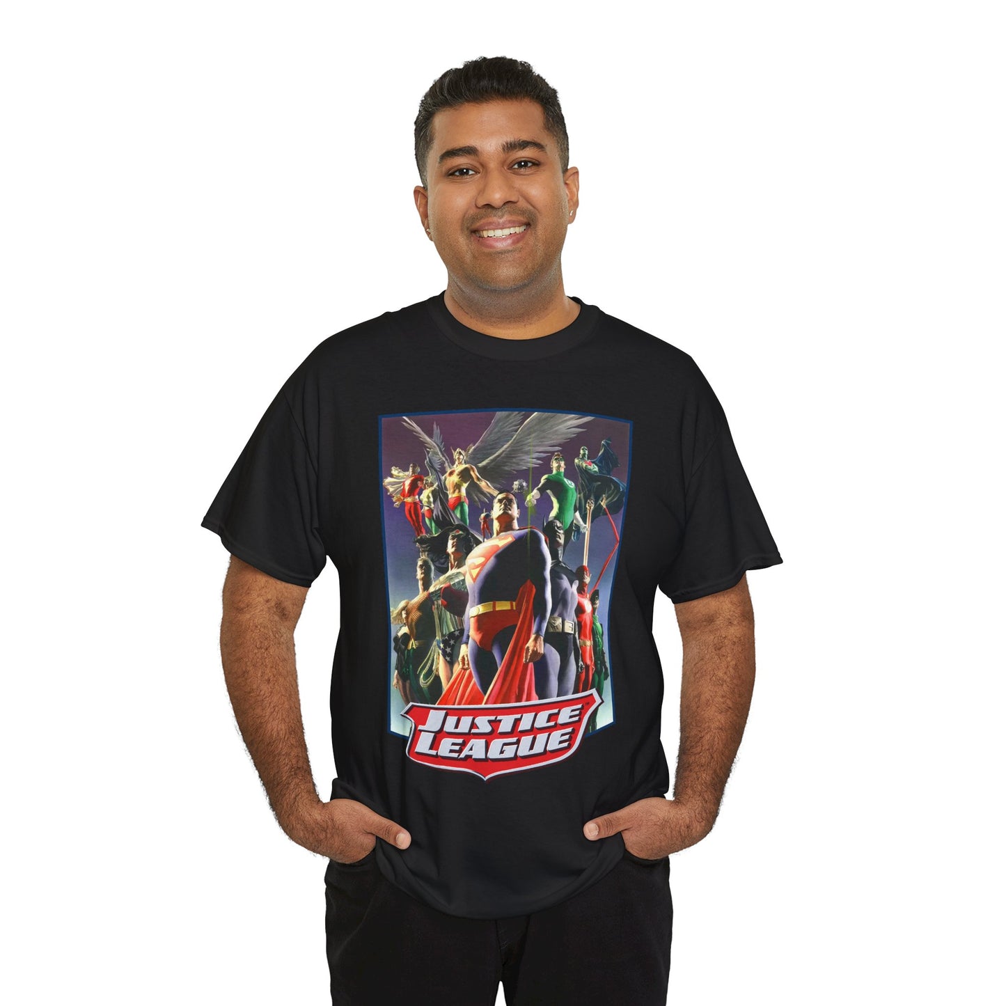 Justice League T-Shirt - Alex Ross Art - Superman, Wonder Woman, Black Canary, Hawkman, Flash, Aquaman, Atom - DC Comics