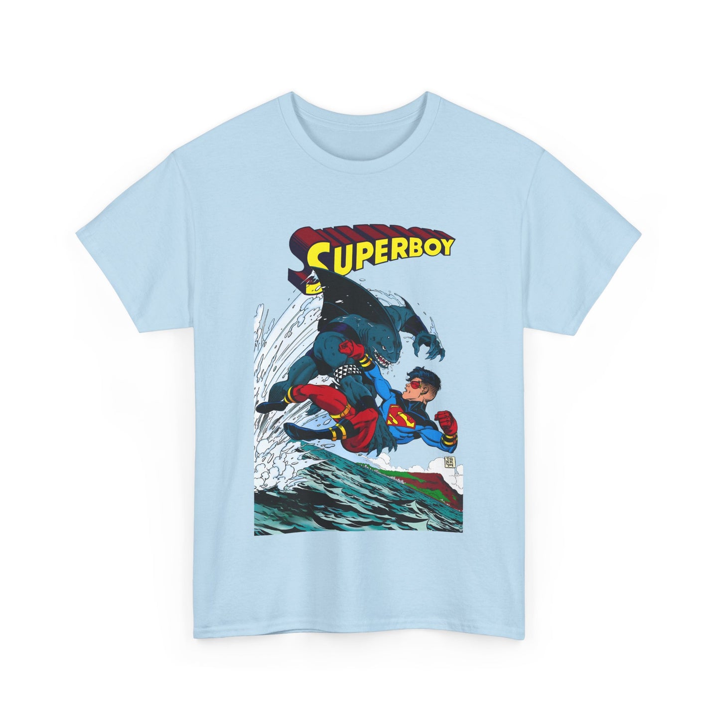 King Shark Vs Superboy T-Shirt - Tom Grummett Art - Connor Kent, Kon-L - Superman Family - DC Comics
