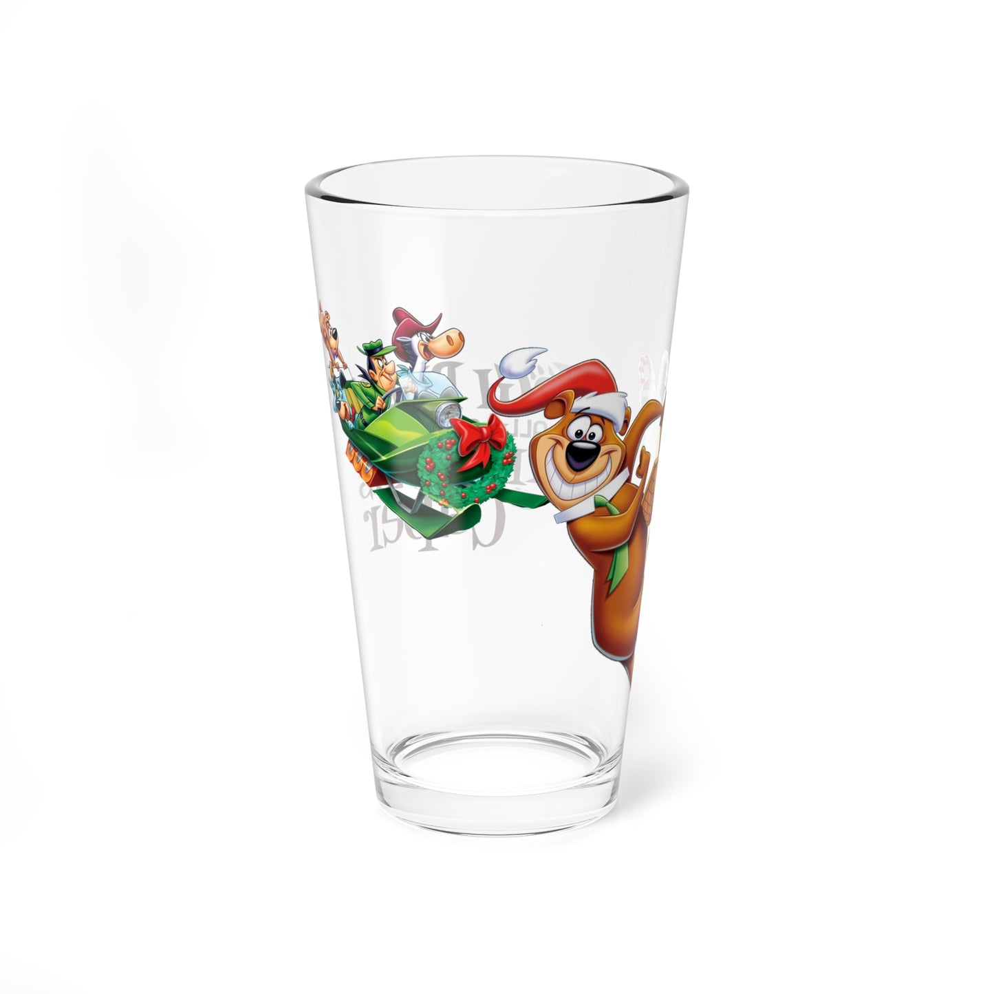 Yogi Bear's All-Star Comedy Christmas Caper Pint Glass, 16oz - Huckleberry Hound, Ranger Smith, Boo Boo - Hanna-Barbera Cartoon