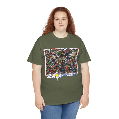 JLA Vs Avengers T-Shirt - Stunning, Classic George Perez Art - DC & Marvel 200s Crossover - Superman, Thor, Wonder Woman, Captain America, Flash, Black Panther, Iron Man, Batman