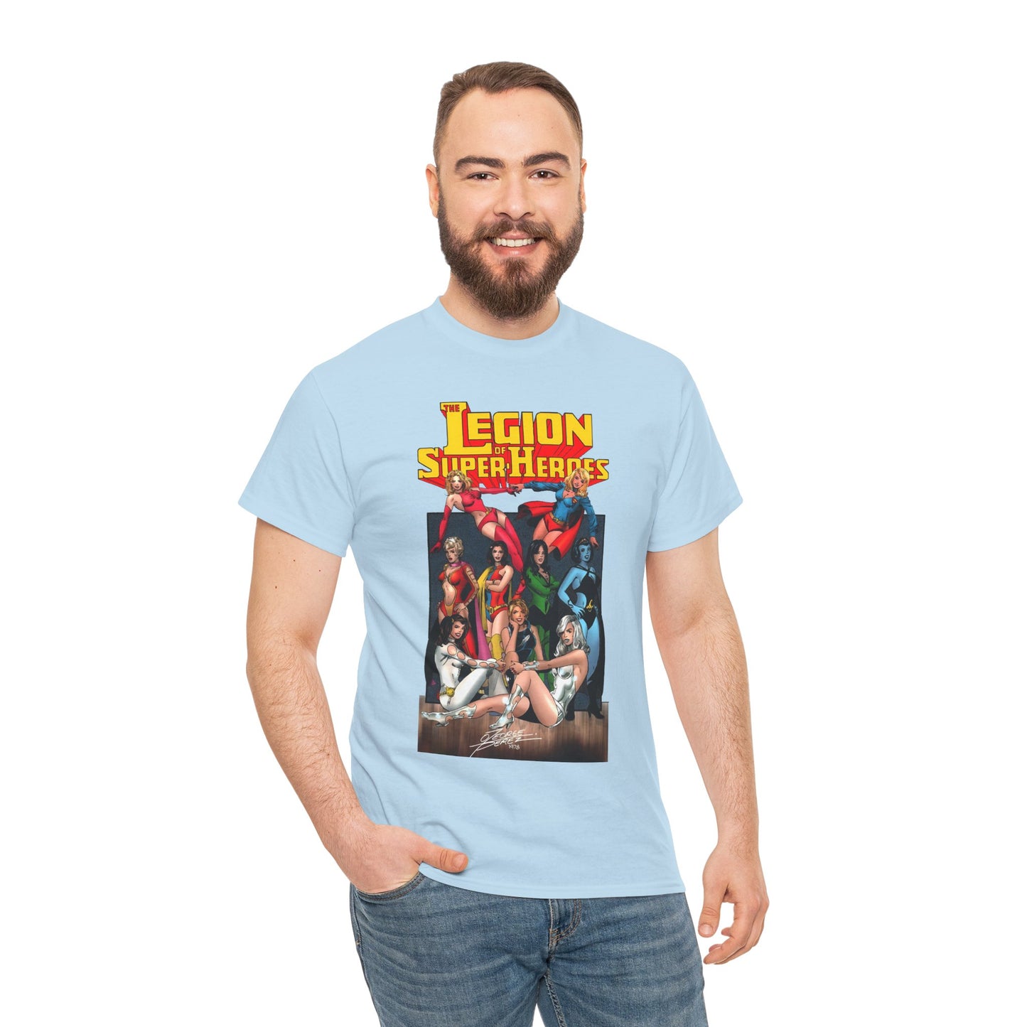 Legion of Super-Heroes T-Shirt - George Perez Art - Saturn Girl, Supergirl, Dream Girl, Shadow Lass, Phantom Girl - The Super Woman of LOSH - DC Comics