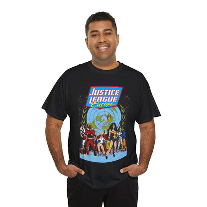 Justice League Europe T-Shirt - Bart Sears Art - Wonder Woman, Flash, Captain Atom, Animal Man, Elongated Man, Power Girl, Metamorpho - JLI Spin-Off - DC Comics