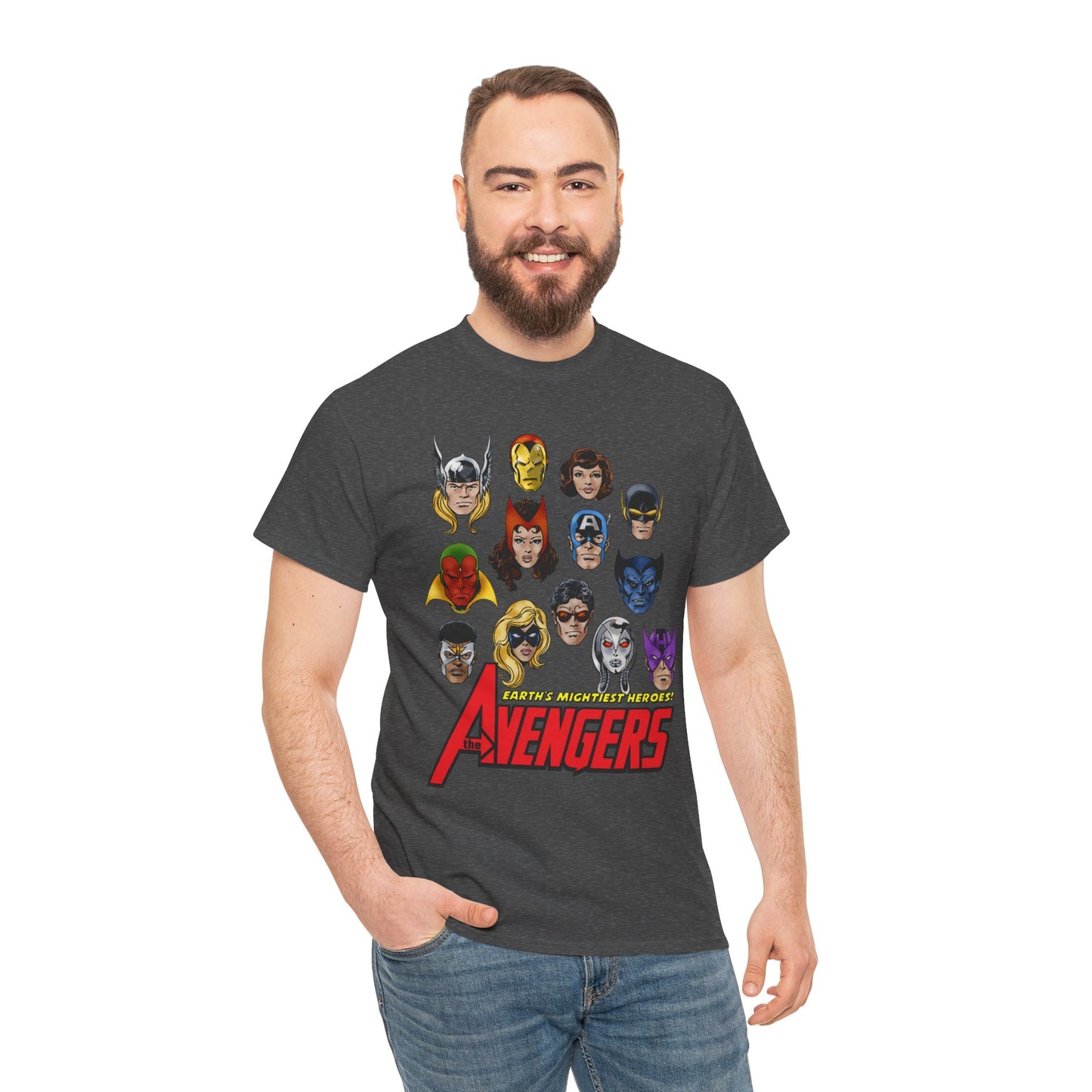Avengers T-Shirt - John Byrne Art - Captain America, Scarlet Witch, Iron Man, Thor, Vision, Hawkeye, Wonder Man - Marvel Comics