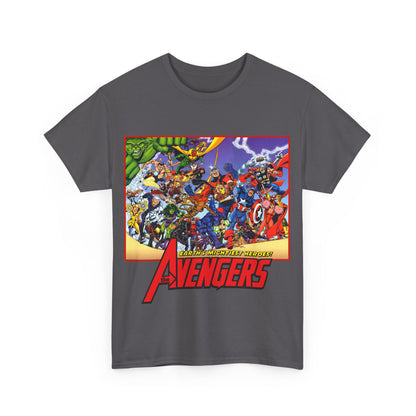Avengers T-Shirt - George Perez Art - Marvel Comics - Captain America, Iron Man, Thor, She-Hulk, Hawkeye, Vision, Quicksilver - Classic Cover