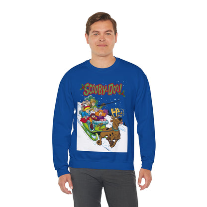 Scooby Doo Christmas Crewneck Sweatshirt - Shaggy, Daphne, Velma, Fred Sleighing Through the Snow