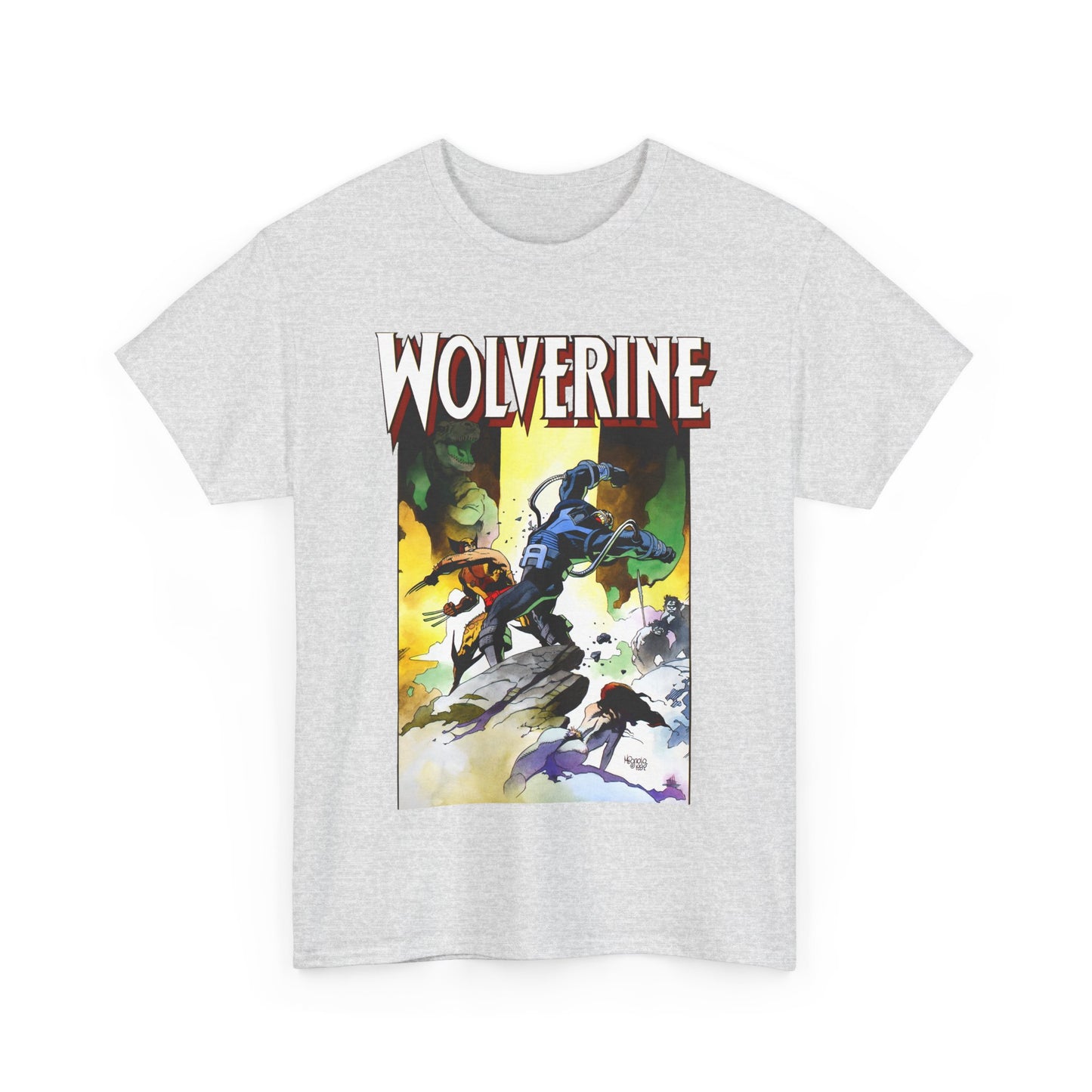 Wolverine T-Shirt - Mike Mignola Art - Jungle Adventure - Savage Land Story - Vs A Dinosaur - Logan, X-Men Member - Marvel Comics